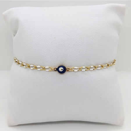 White Enamel Bracelet w/ Evil Eye