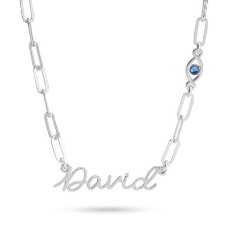 Name Necklace with Evil Eye (Sterling Silver)- Assorted Colours