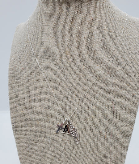 Initial Necklace with Wing and Cross