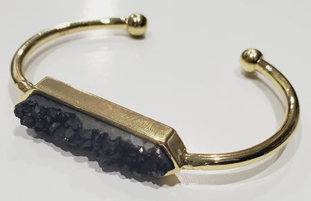 Bangle - Black Druzy Agate- Gold