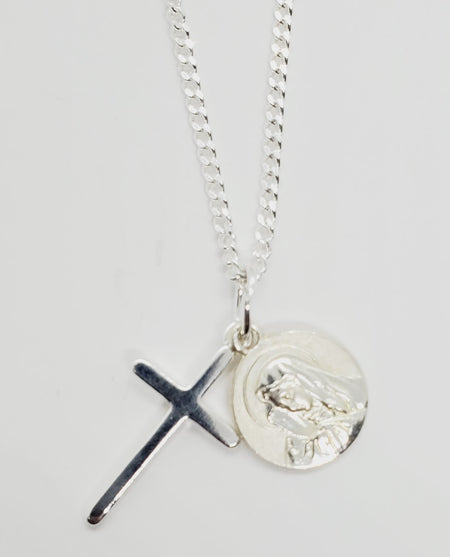 Virgin Mary and Cross Necklace