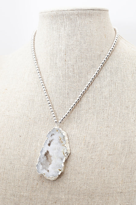 Silver Extender Necklace - Druzy Agate Pendant