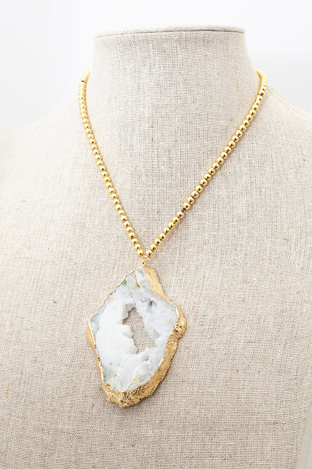 Gold Extender Necklace - Druzy Agate Pendant