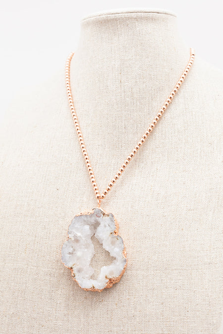 Rose Gold Extender Necklace - Druzy Agate Pendant