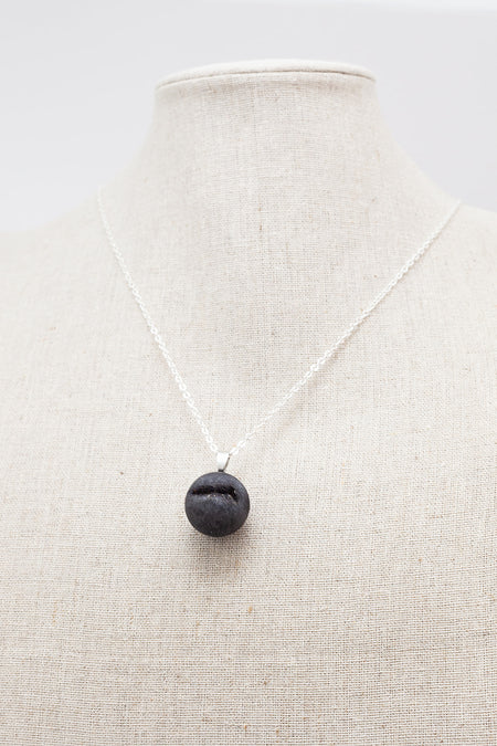 Silver Necklace Geode Agate Black