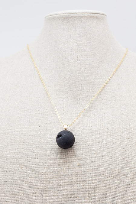 Gold Necklace Geode Agate Black