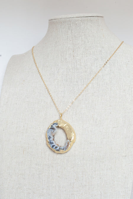 Gold Necklace Grey Druzy Agate