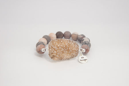 Pink Zebra Jasper, Champagne Druzy Agate Pendant- Silver