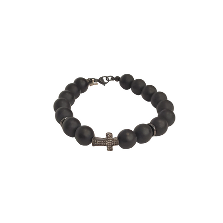 Onyx Cross Clasp Men's Bracelet