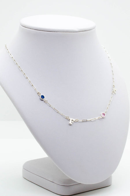 Paperclip Chain- Birthstone Initial Necklace