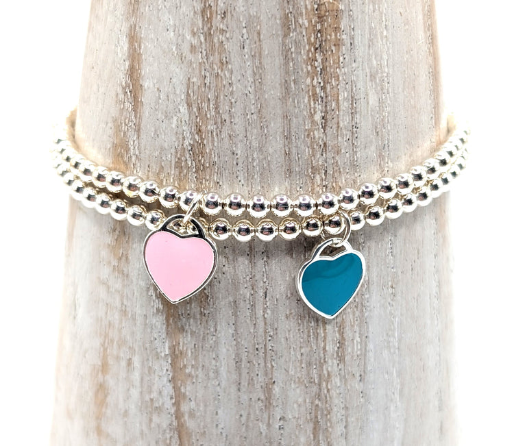 Sterling Silver Bead Bracelet (3mm) with Heart