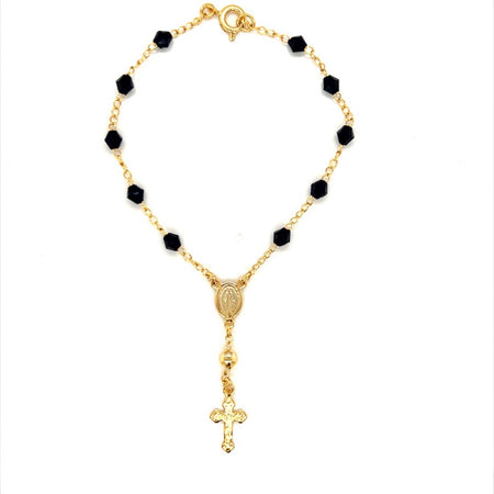 Miraculous Mary Black Crystal Rosary Bracelet