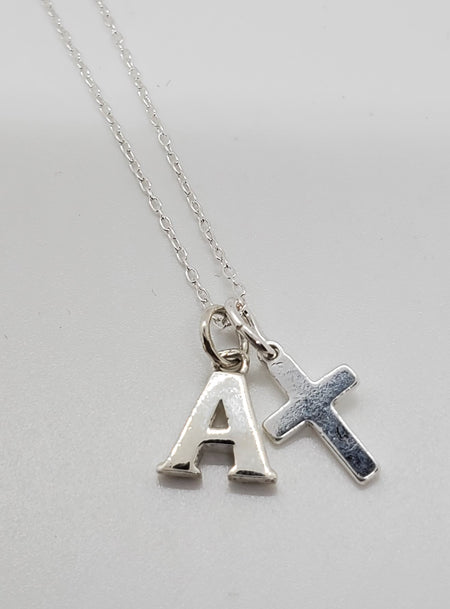 Initial Necklace with Cross
