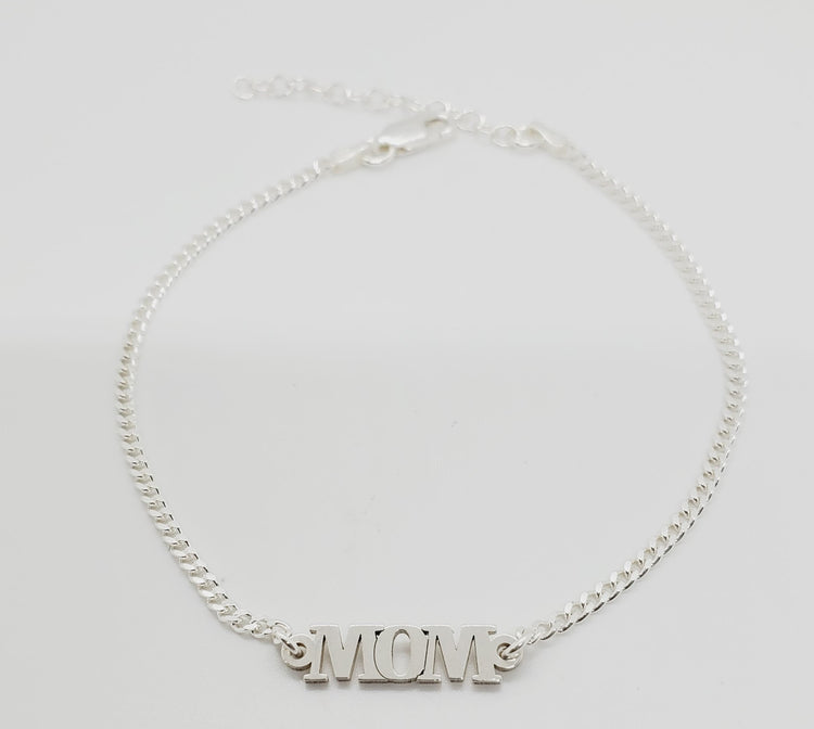Mom Block Bracelet/Anklet (Sterling Silver)