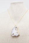 Gold Necklace White Druzy Agate