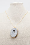 Gold Necklace Silver Druzy Agate