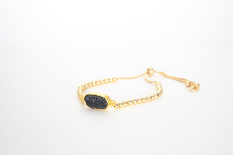 Gold Extender - Black Druzy Agate Pendant
